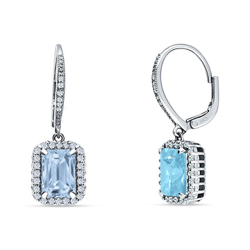 Emerald Cut Leverback Earrings Simulated Aquamarine 925 Sterling Silver Wholesale